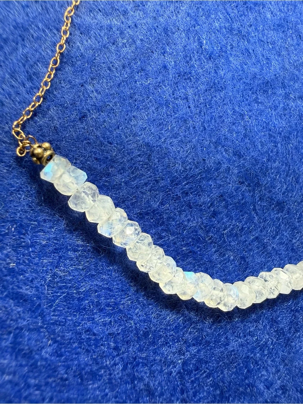 Gold filled Moonstone Beaded Bar necklace.